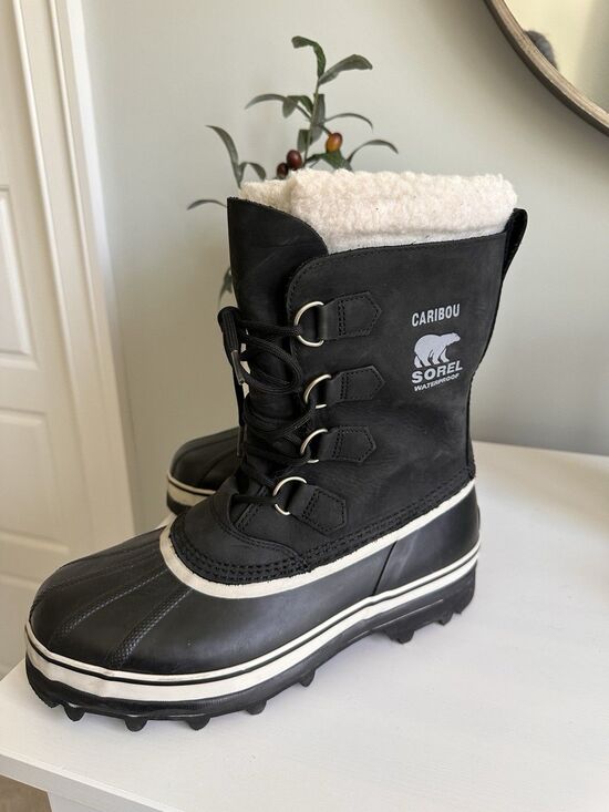 Sorel Caribou Boots 9-9.5 Men/11 Women Waterproof Snow Black NL1005-011 Sherpa main image 7